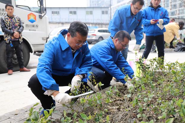 成都雷速在线注册-雷速（中国）集团党员志愿队代表参加团结社区“邻里家”植树节活动
